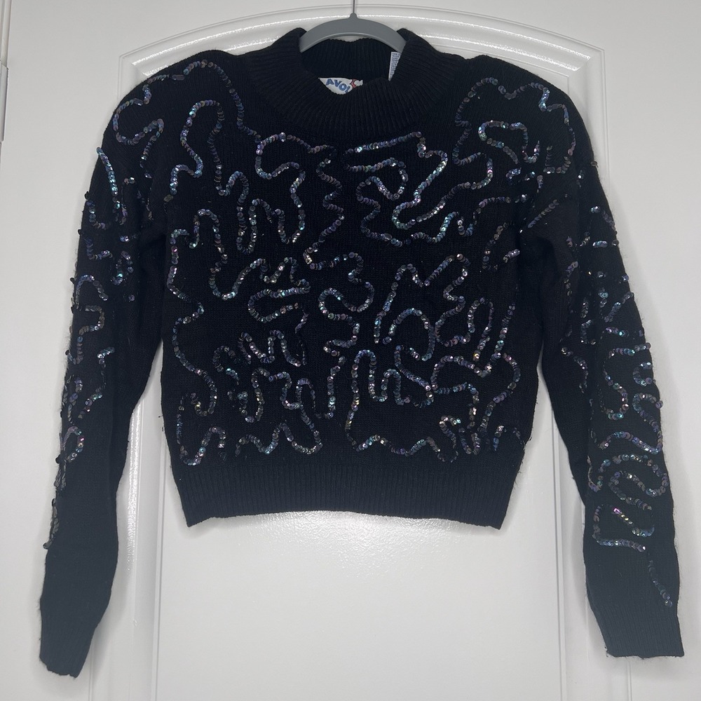 Bravo Vintage Silk and Angora blend Black Sweater with Iridescent Sequins S #16